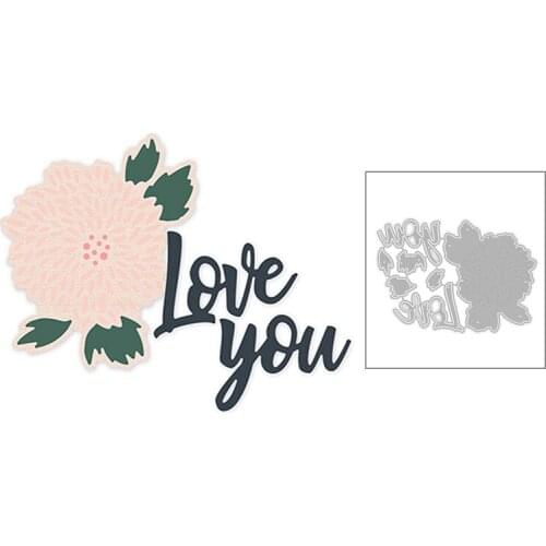 2020 New Valentine Sentiment Words Love You and Flower Embossing Metal Cutting Dies For Scrapbooking Card Paper Making no stamps