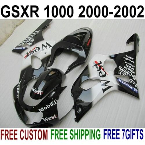 New hot fairing kit for Suzuki gsxr1000 2000 2001 2002 black white fairings set GSXR 1000 00 01 02 IU21
