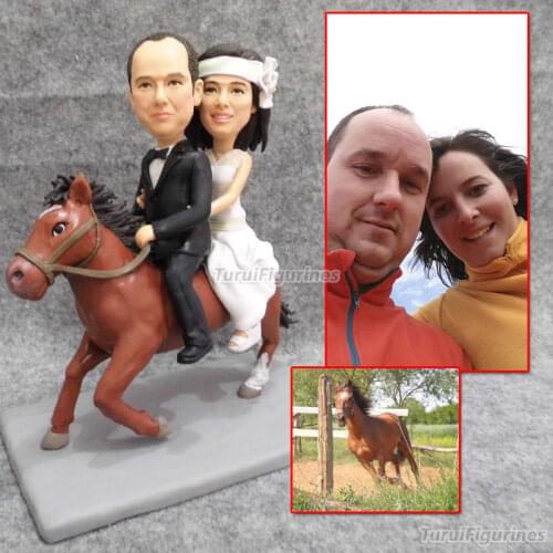 Ooak chrismas present wedding cake topper decoration riding horse bride and groom wedding gift favor favour polymer clay doll