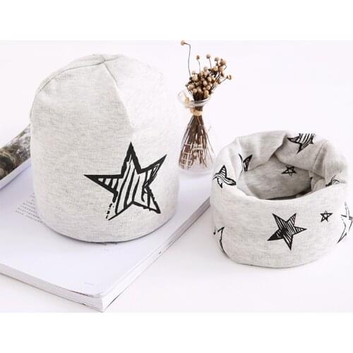 2019 Autumn Winter Baby Hat Cap Scarf Set Star Pattern Kids Warm Neck Collar Girl Cap Boy Cotton Children Beanie Hat Scarf Set