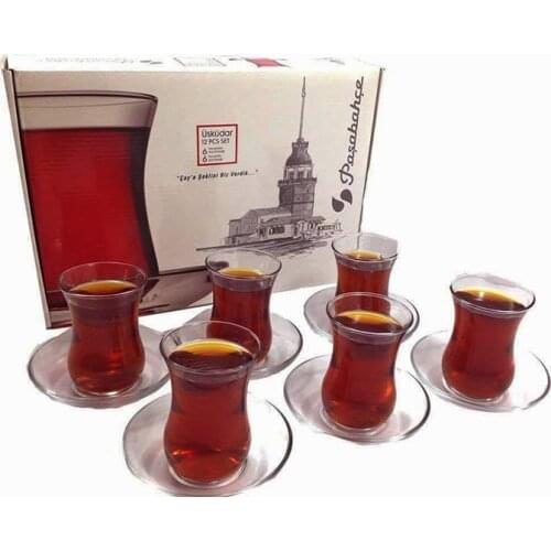 Pasabahce Uskudar Turkish Tea Glasses and Saucers Set 6 Glasses 6 Saucers Gift New Year Christmas Made in Turkey