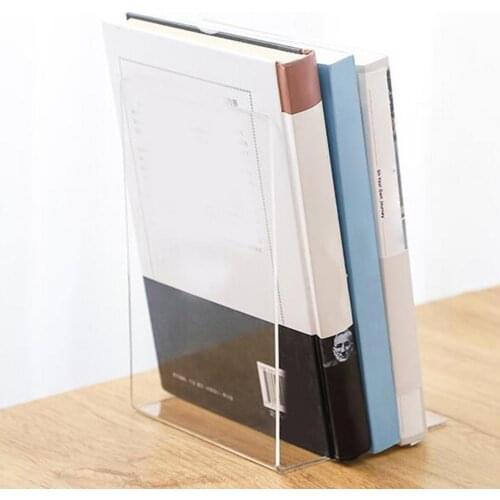 1Pc Transparent Acrylic Bookend Stand Bookshelf Desktop Decorative Storage Rack Book Holder