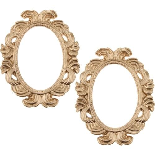 2 Pieces Gold Vintage Baroque Style Oval Resin Wall Frame Home Decor Wedding Photo Prop 9.6 x 7.8 x 0.8 cm