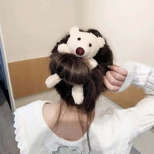 Autumn Winter Cute Plush Bear Hair Tie Sweet Women Scrunchie Girls Elastic Hair Band Hair Ring Ponytail Holder Hair Accessories