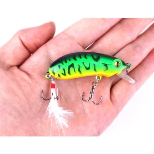 HENGJIA 59mm 10g Top Water Fishing Lures Crankbait Swimming Crank Baits Artificial Swimbait Wobblers Fish Tackle feather hook