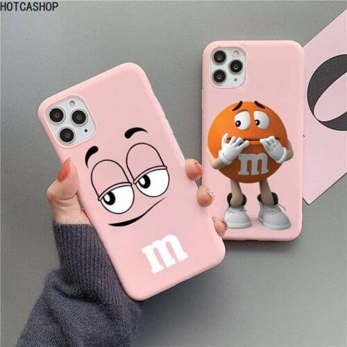 M&Ms Chocolate Phone Case for iPhone 12 mini 11 Pro Max X XR XS 8 7 6s Plus Matte Candy Pink Silicone Cases