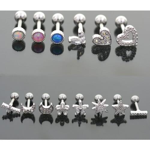Starose 1pc 18G Rod Opal Crystal Heart Ear Piercing Stud Helix Piercing Tragus Cross Star Cartilage Earrings Lobe Rings Jewelry