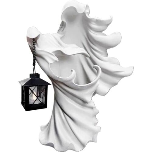 Halloween Ghost Statue Holding Lantern Resin Ghost Statue Garden Decoration Statue for Halloween Party Decoration Outdoor Crafts