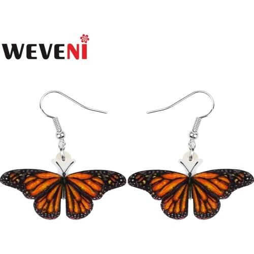 WEVENI Acrylic Monarch Butterfly Earrings Lovely Insect Animal Dangle Drop Jewelry For Women Girls Friend Charm Gift Accessories