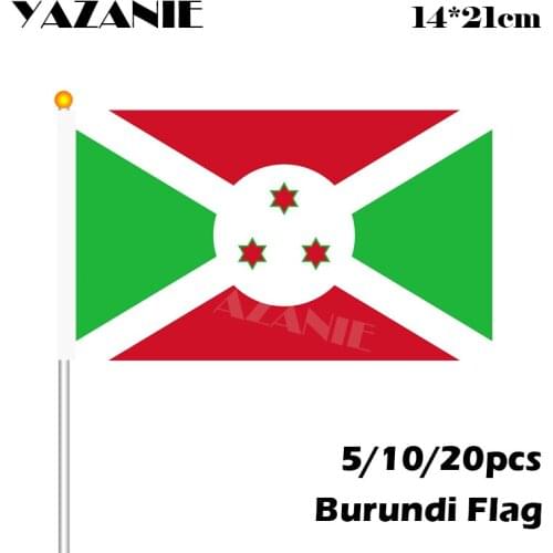 YAZANIE 14*21cm 5/10/20pcs Burundi National Flag Handing Flag Waving Small Flag National Flag with Pole Wholesale Drop Shipping