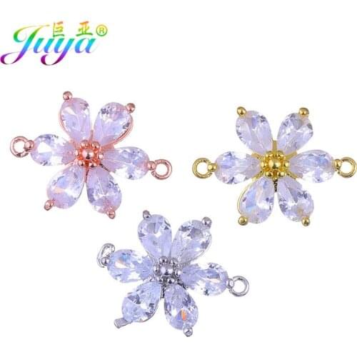 Juya Handmade Jewelry Accessories Decorative Cubic Ziconia Flower Charm Connectors For Womens Earrings Bracelet Jewelry Making