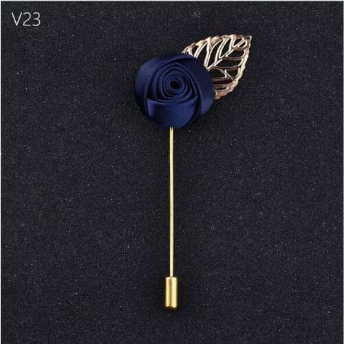 Groom Golden Leaves Navy Blue Roses Cloth Brooch Corsage Flowers Wedding Party Prom Man Suit Corsage Lead Flowers Pin Brooch