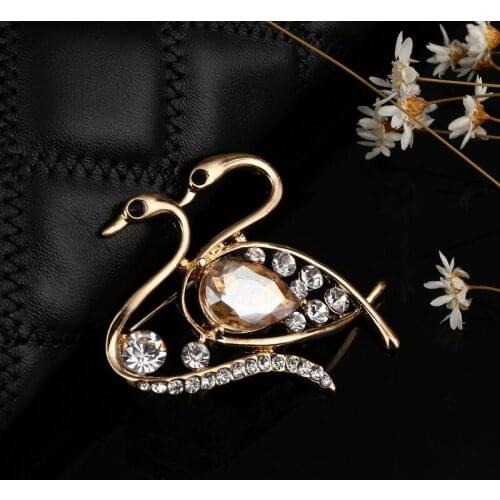 New Animal Crystal Women Brooches Pins Gold 2 Goose Brooch for Women Party Clothing Dress Accessories