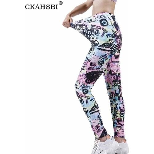 CKAHSBI Women High Waist Leggings Push Up Female Fitness Gym Slim Workout Elasticity Graffiti Letter Ankle-Length Sports Clothes