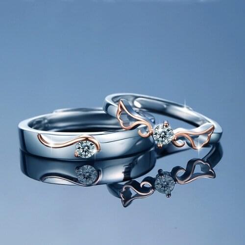 Female Small Angel Heart Adjustable Ring Promise 925 Sterling Silver Gold Engagement Rings For Couple Vintage Wedding Band Ring