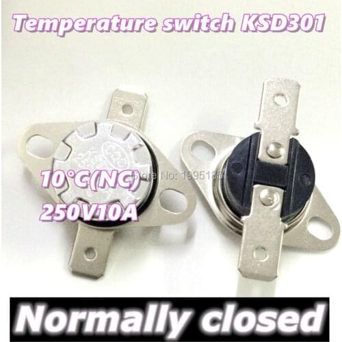 10Pcs/Lot KSD301 10 Degrees Celsius 10 C Normal Close NC Temperature Controlled Switch Thermostat 250V 10A