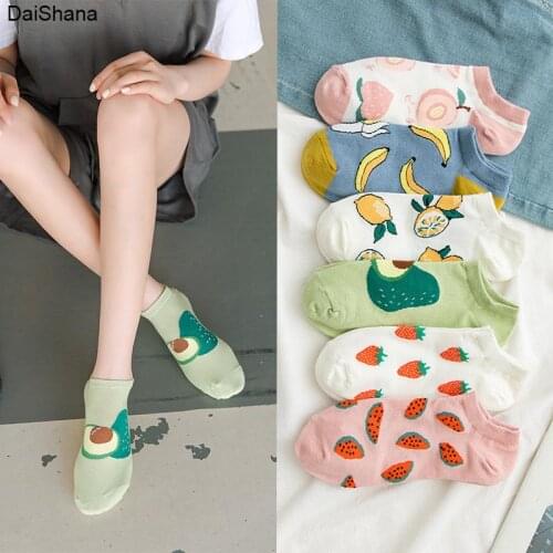 2021 Girls Fashion Summer Funny Cute Cartoon Happy Fruit Short Socks Avocado Banana Strawberry Lemon Peach Strawberry Sokken