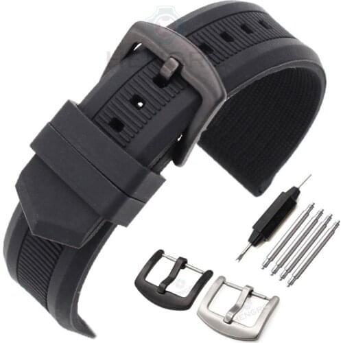 22mm Silicone Watch Band Strap Men Black Sport Diving Rubber Watchbands Stainless Steel Pin Buckle Clock Bracelet Accessories