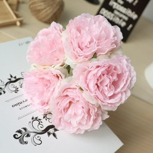 5 heads/ bouquet Peony Artificial flowers Home Decor Silk Fake Flower Peonies artificial flowers for Wedding DIY decoration