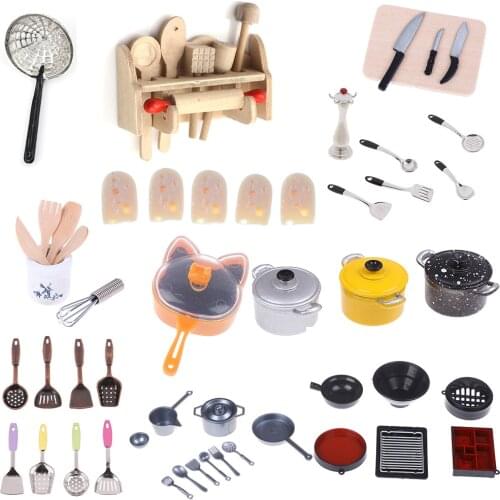 1set or 1pc Dollhouse Miniature Kitchen Utensils Cooking Ware Pot Boiler Pan Coffee Tea Cups Chair Ceramic Pot Kitchen Play Toys
