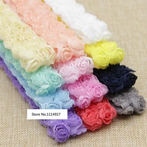 15colors Bow Material 2Rows Chiffon Stereos Roses Lace Fabric Beauty For Cellphone DIY 5Yds/lot