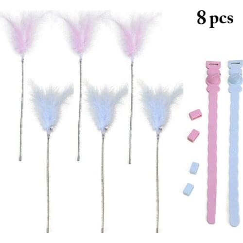 8Pcs/Set Spring Kitten Teaser Toy Interactive Faux Feather Cat Wand Teaser Pet Hunting Toy Pet Training Toy Cat Favor Supplies
