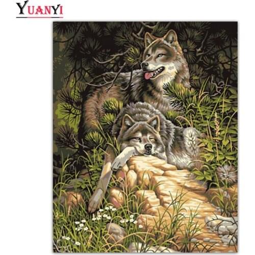 5D DIY Diamond Painting Cross Stitch Wolf dog Full Square Diamond Mosaic Animal Full Round Diamond Embroidery Home Decor