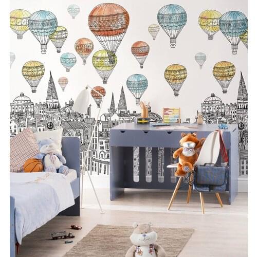 Bacaz Hot Air Balloon Castle photo 3d Cartoon Mural Wallpaper for Kid Room Kindergarten 3d wall Mural Wall paper 3d Wall Sticker