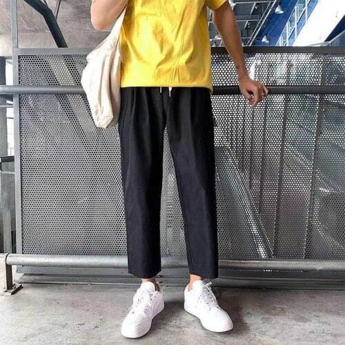 Summer mens thin Korean Trend loose casual pants male students black/green/grey color trousers Elastic waist straight pants