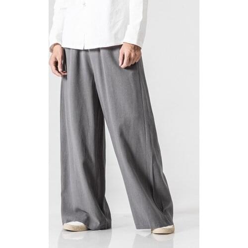 5XL Spring Men Casual Pant Linen Wide Leg Loose Yoga Pant Running Jogger Fitness Gym Athletic Casual Pant Trouser Sportswear