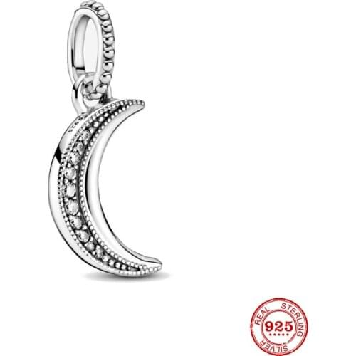 New Original Silver Color Moon Dangle Bead Fit European Pandora Charms Bracelet Bangles Diy Jewelry P185