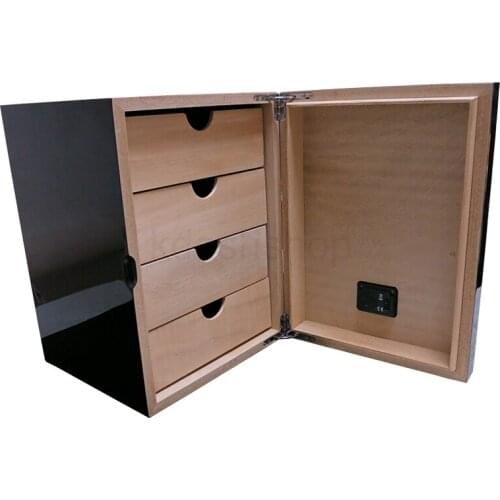 COHIBA High Glossy Finish Classic Cedar Wood Behike 4 Drawers Humidor Cigar Cabinet Noble Humidors W/Hygrometer Humidifier