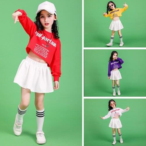 Children Hip Hop Skirts Dance Clothes for Girls Boys Sweatshirt Full Sleeve Tops Jazz Ballroom Dancing Costumes Performance Show