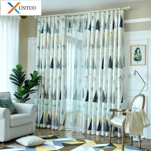Cartoon Printed kids Blackout Curtains For Living Room Childrens Bedroom Nordic Style Printed Tulle babys Window Curtains