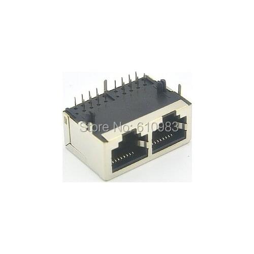 New Arrival1pc Dual Port RJ45 connector Network interface RJ45 network socket 8 pin LED light copper 59-1X2 Receptacle
