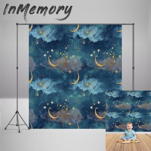Newborn Backdrop for Photography Studio Gold Moon Stars Flash Baby Shower Birthday Party Photo Background for Children Backdrops