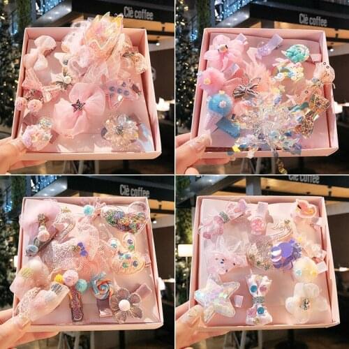 Sweety Girls Hair Accessories Set Cute Baby Hair Clips Pin Barrettes Flower Bow Headbands with Box Lovely Rubber Bands Kid Gifts