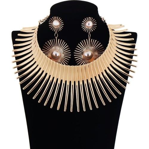 New Fashion Jewelry Set Gold&Silver Color Alloy Flowering Sun Shape Choker Necklace Earrings Jewelry Sets for Women