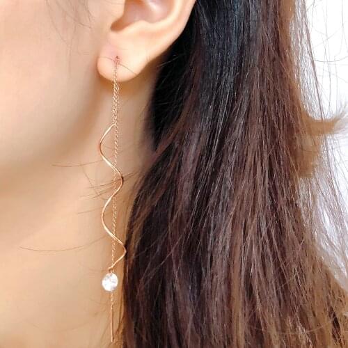 Fashion Metal Bar Wave Dangle Earrings For Women Party Brand Piercing Jewelry With Rose Gold Color Long Tassel Earrings DWKC170