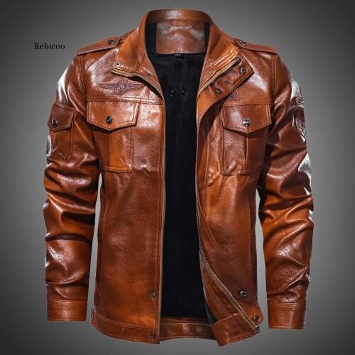 Fashion Mens Brown Leather Jacket Vintage Style Outwear Coat Men Autumn Winter Motorcycle Jacket Casual Overcoat Plus Size 4XL