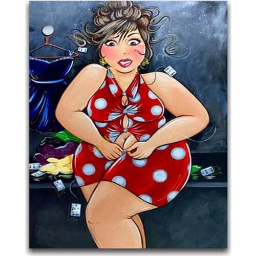 Cartoon Fat Woman DIY Cross Stitch 11CT Embroidery Kits Needlework Craft Set Printed Canvas Cotton Thread Home Room