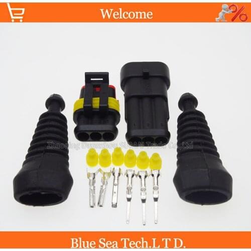Sample,2 sets 3 Pin AMP Auto HID Connectors+sheath(2 pcs) sets for HEV/EV Start/Stop/Inverter Systems etc