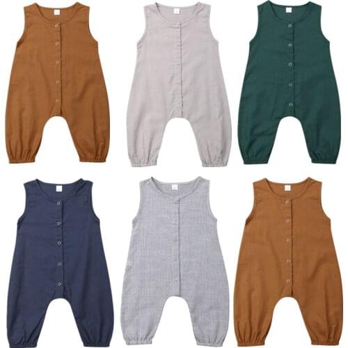 0-24M Newborn Kids Baby Boys Girl Solid Sleeveless Romper Jumpsuit Outfits Playsuit Baby Clothing