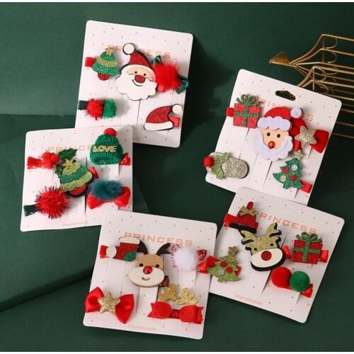 ALIUTOM New 5 Pcs/set Christmas Hair Clip Christmas Tree Santa Headband Baby Hairpins Headwear Girl Christmas Hair Accessories