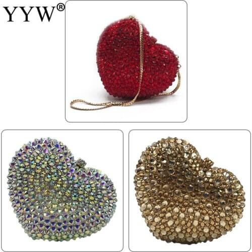 Heart Shape Luxury Designer Handbag Red Rhinestone Handbags for Women 2021 Designer Bags for Women Handmade Design Crossbody Bag