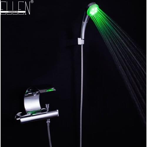 Vidric Luxury Wall Mounted Bath Faucet with Led Hand Shower Waterfall Water Mixer for Bathtub Solid Copper Chrome Finished ELB21