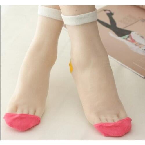 Retail 1pair lady socks Glass silk stretch band aid OK transparent crystal socks women colorful toe socks silk socks 5 colors