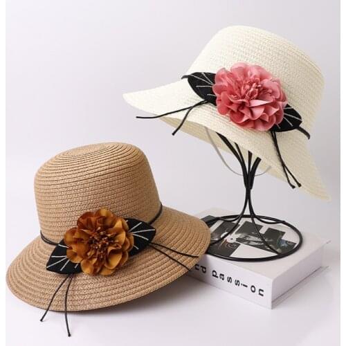 Flower straw hat Korean style small fresh spring and summer beach sun hat ladies outing big fisherman hat basin hat wholesale