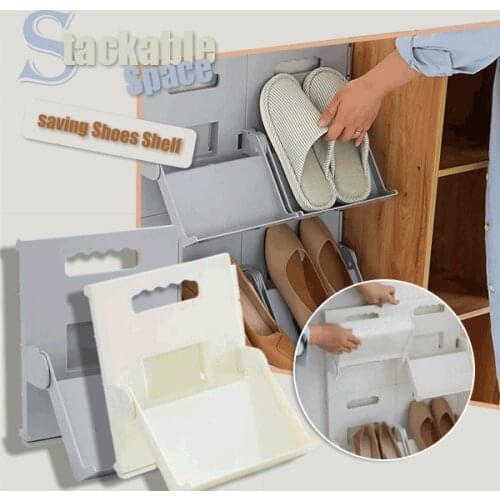 Stackable Space-saving Shoes Shelf Foldable Organizer Drawer Plastic Shoe Stackable Storage For Sports Shoes Rack For Lazy