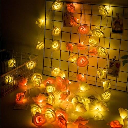Battery powered pink Rose LED String Lights Wedding Birthday Decoration luminaria christmas natal garland Party Decor